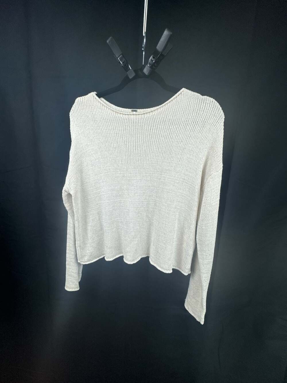 Free People Cream Long Sleeve Open Knit Boxy Cropped Sweater Size S